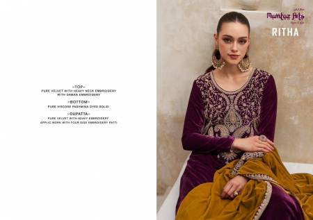 Mumtaz Ritha Velvet Designer Salwar Suits Catalog

